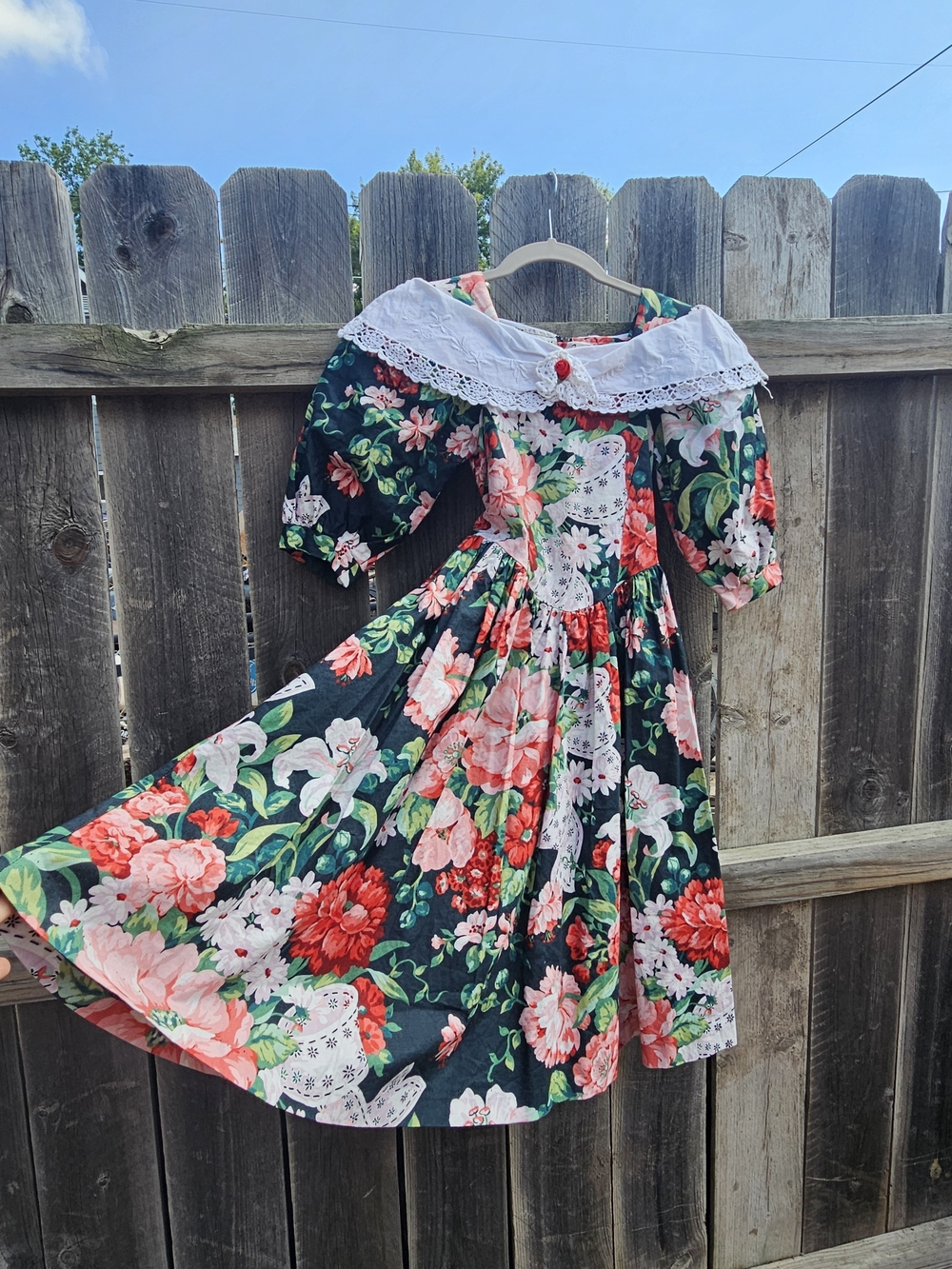 VTG Allison Rose Girls 7 Floral Dress Shoulder Pad Puffed Sleeve Prairie Cottage